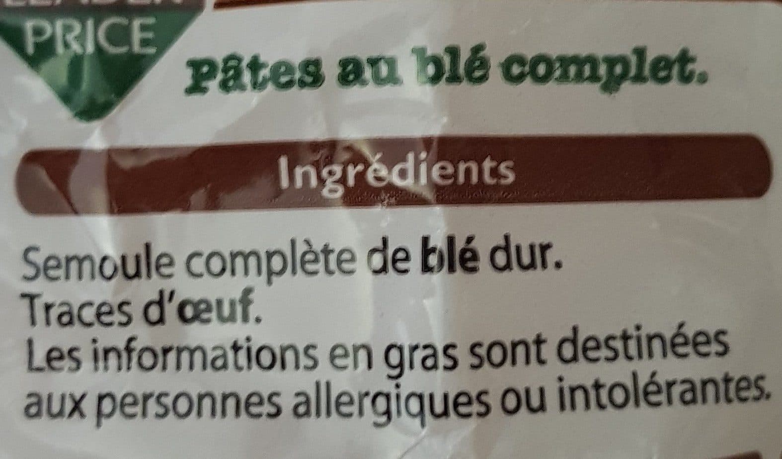 Leader Price Fusilli au blé complet packshot