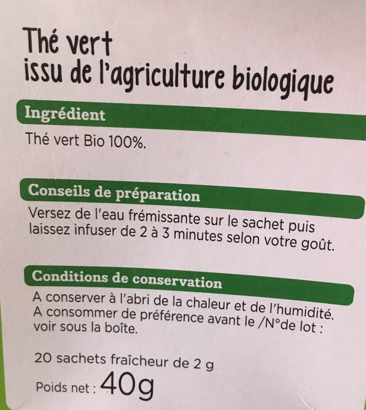 Franprix Thé vert bio franprix packshot