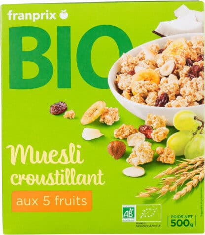 Franprix muesli croustillant aux 5 fruits bio packshot