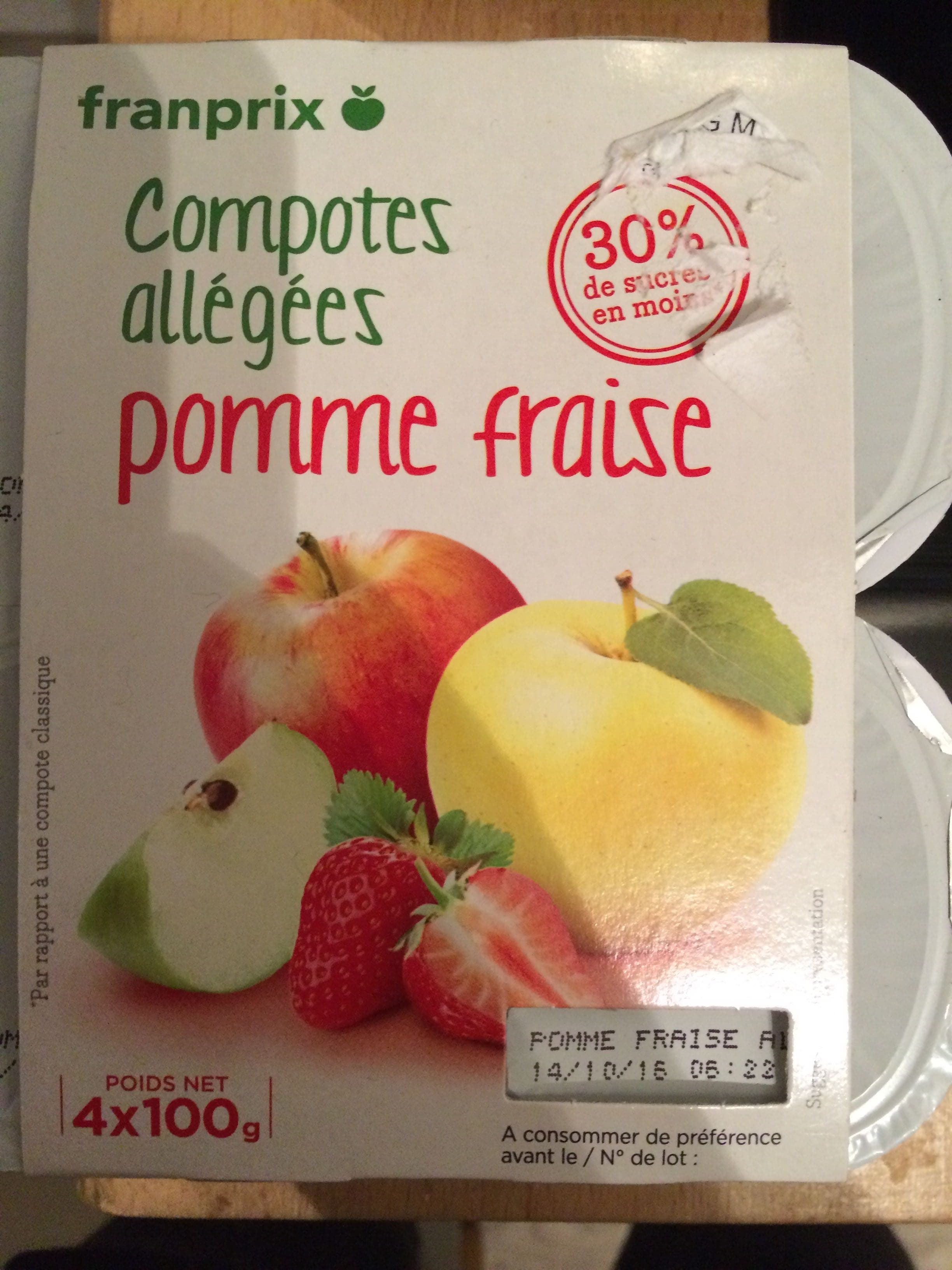 Franprix compotes pomme fraise allégées en sucres packshot