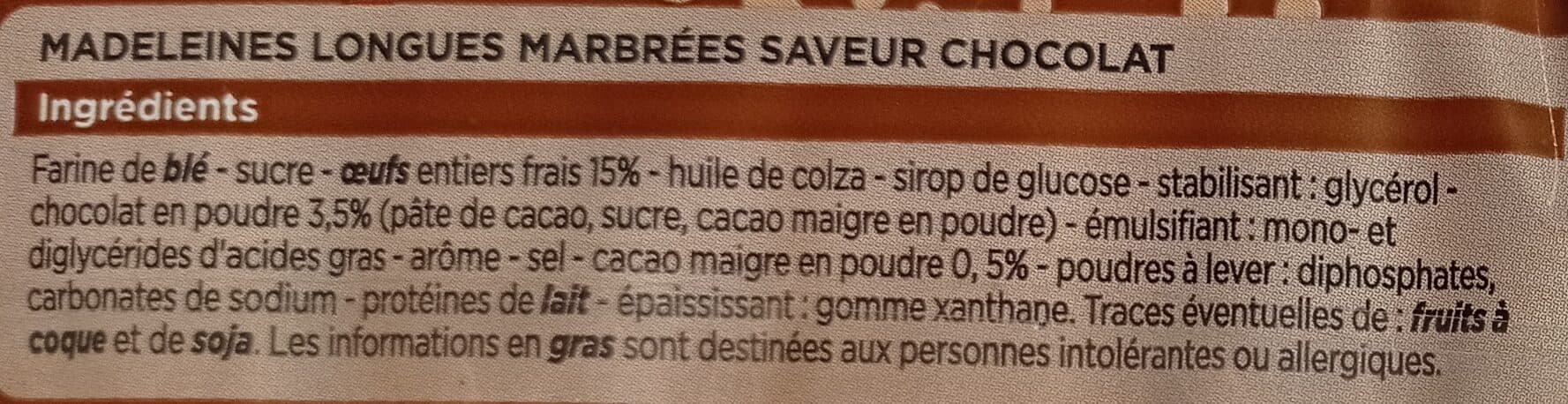Franprix madeleines longues marbrées chocolat packshot