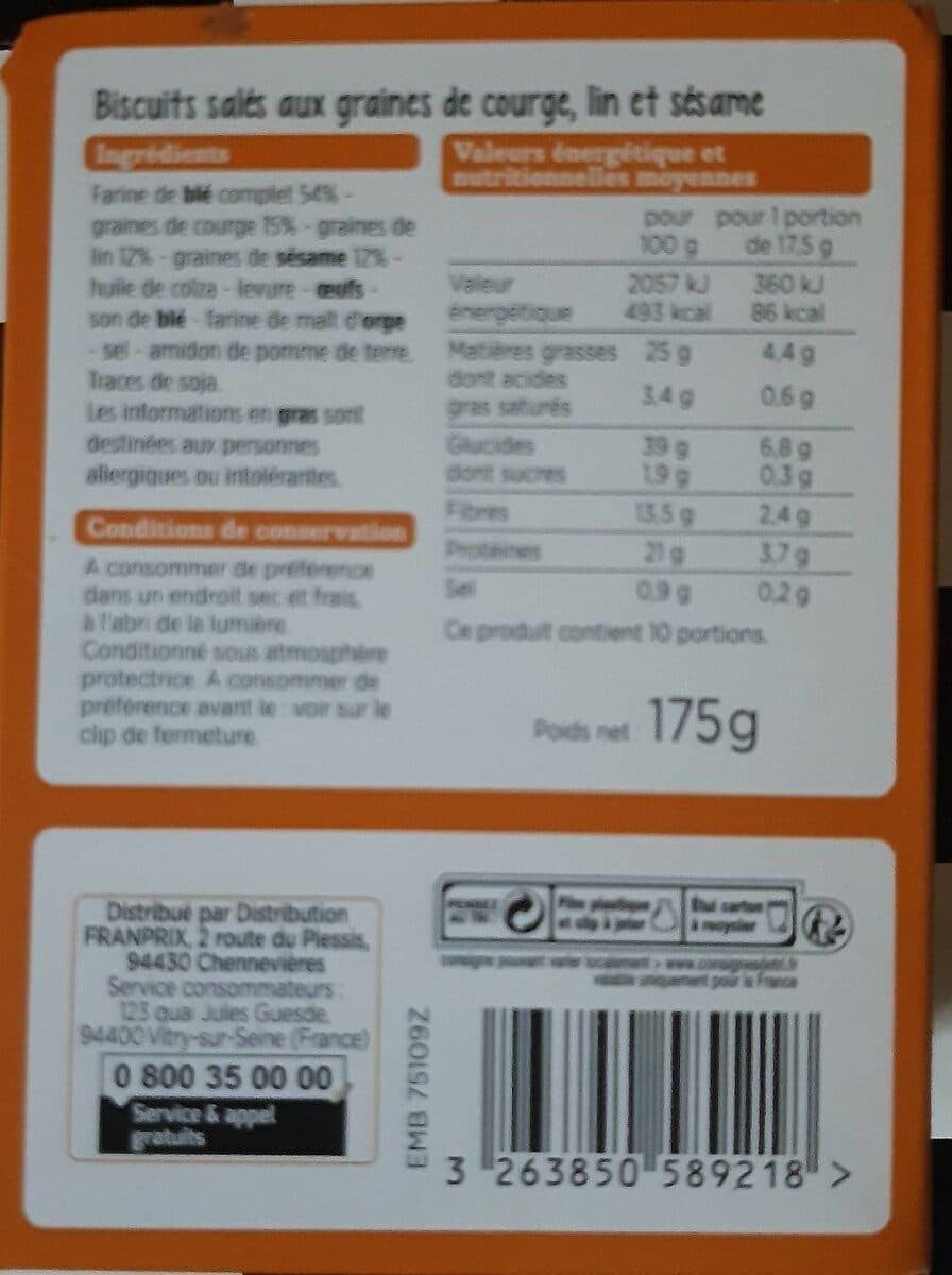 Franprix Crackers aux graines de courge, lin et sésame packshot