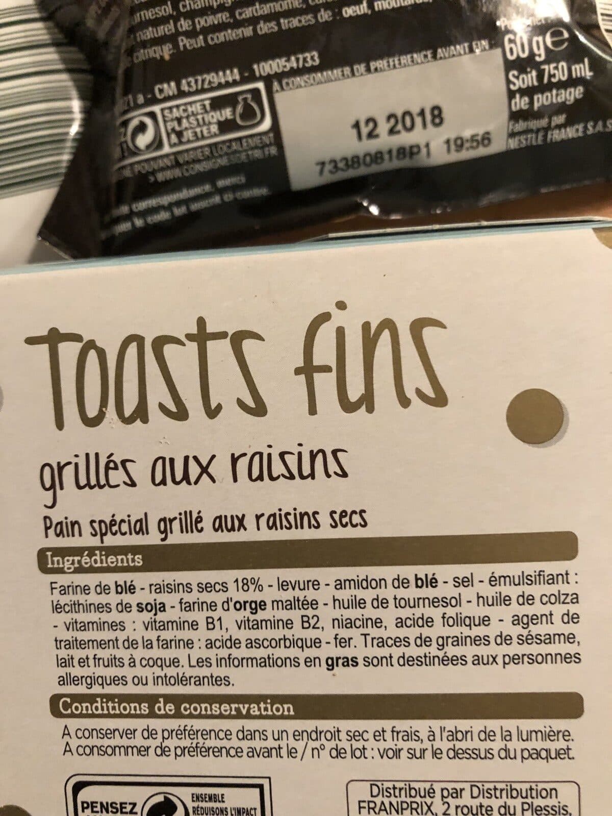 Franprix Toast Fin Grille Au Raisins packshot