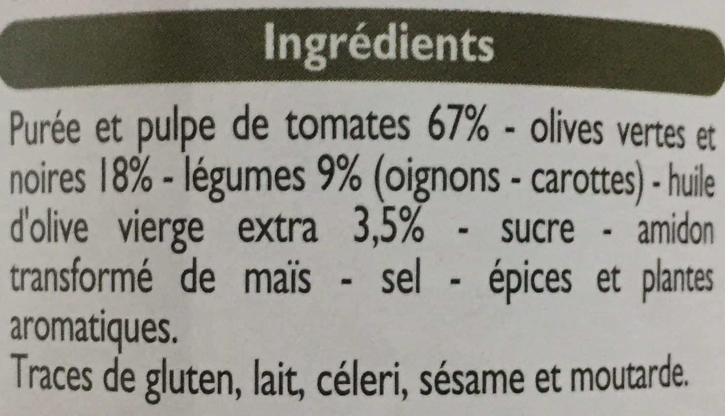 Leader Price Sauce Tomate aux Olives packshot