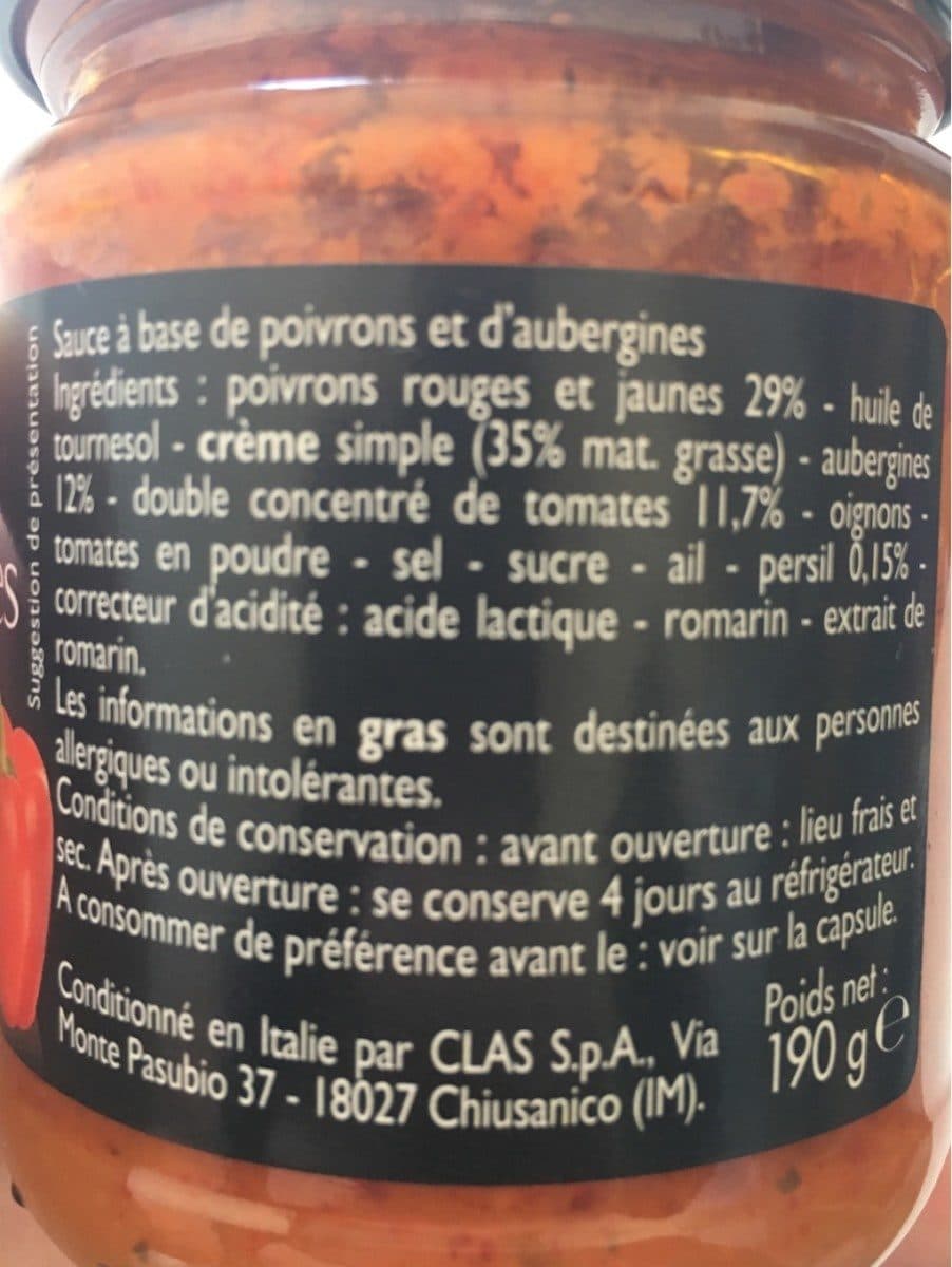 Leader Price Sauce cuisinée à l'Italienne Poivrons Aubergines packshot