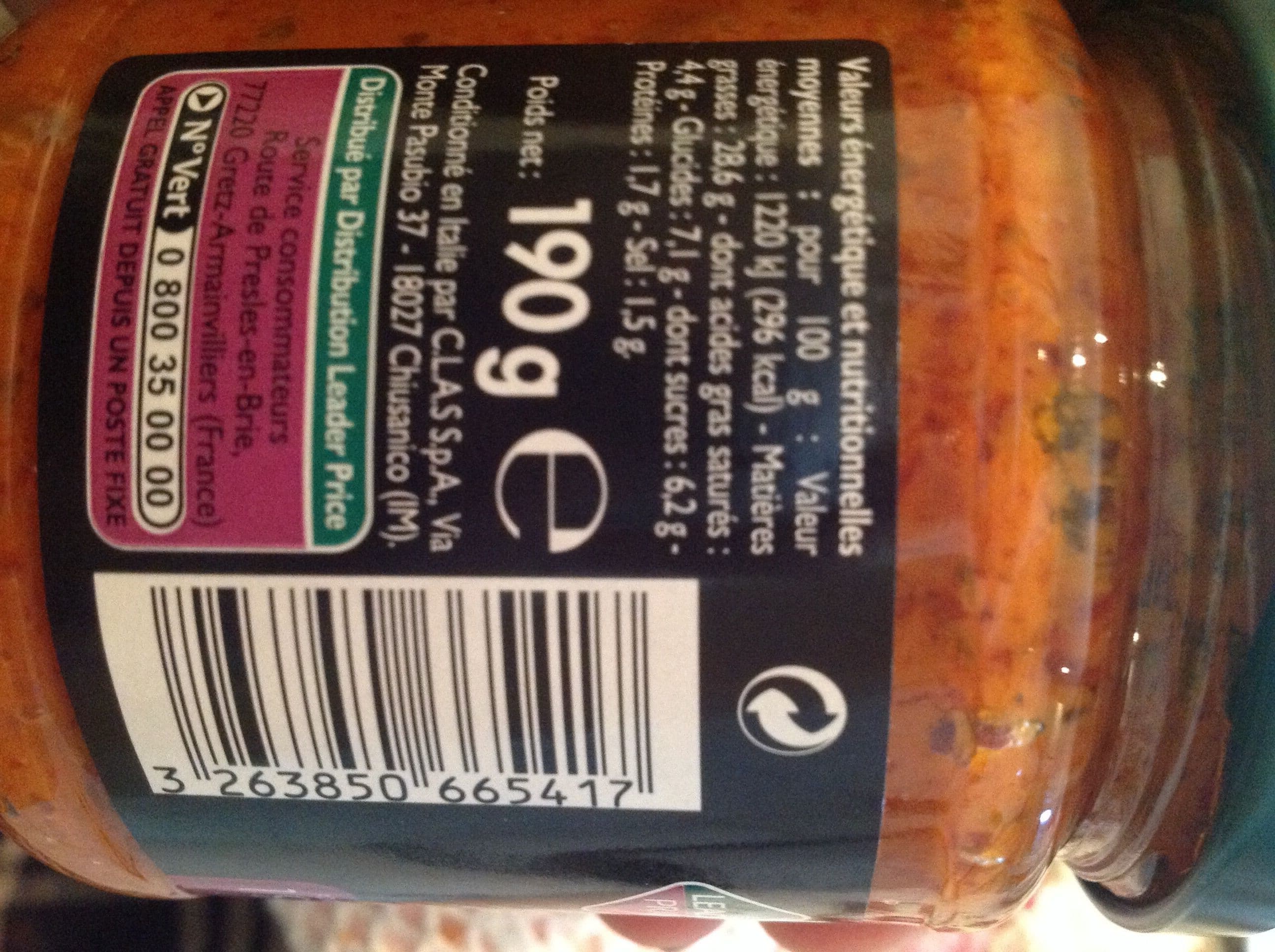 Leader Price Sauce cuisinée à l'Italienne Poivrons Aubergines packshot