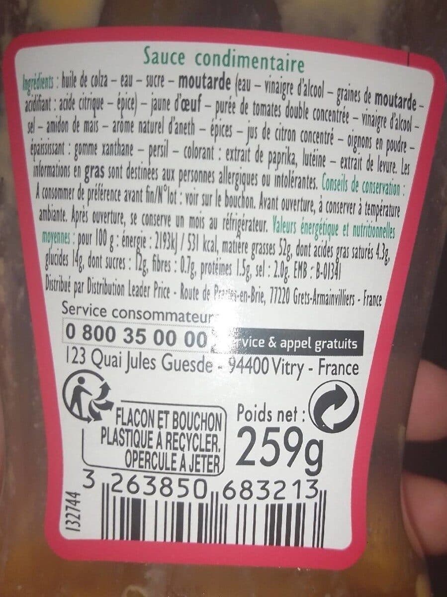 Leader Price Sauce Burger packshot