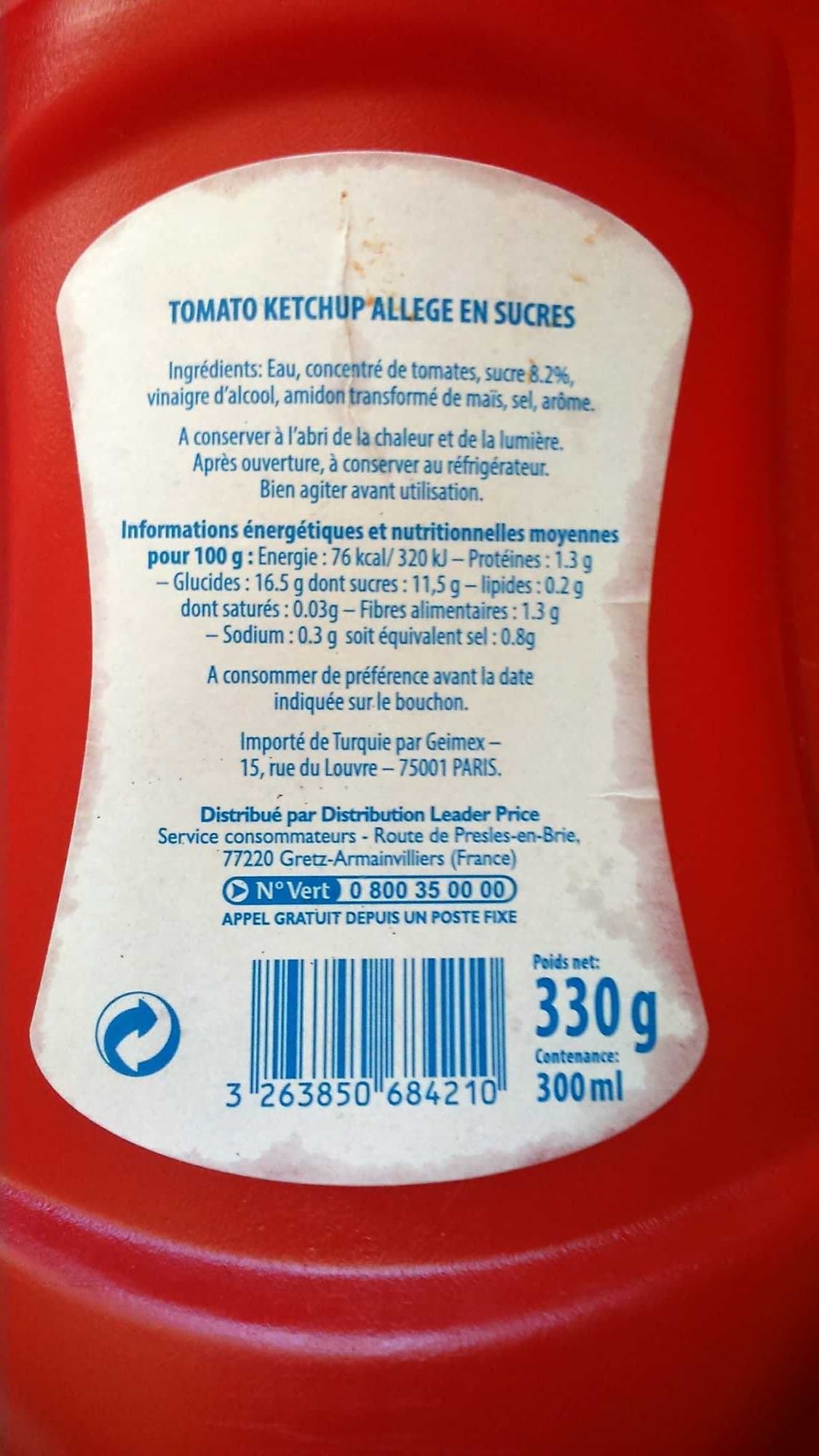 Leader Price Ketchup fine ligne allégé packshot