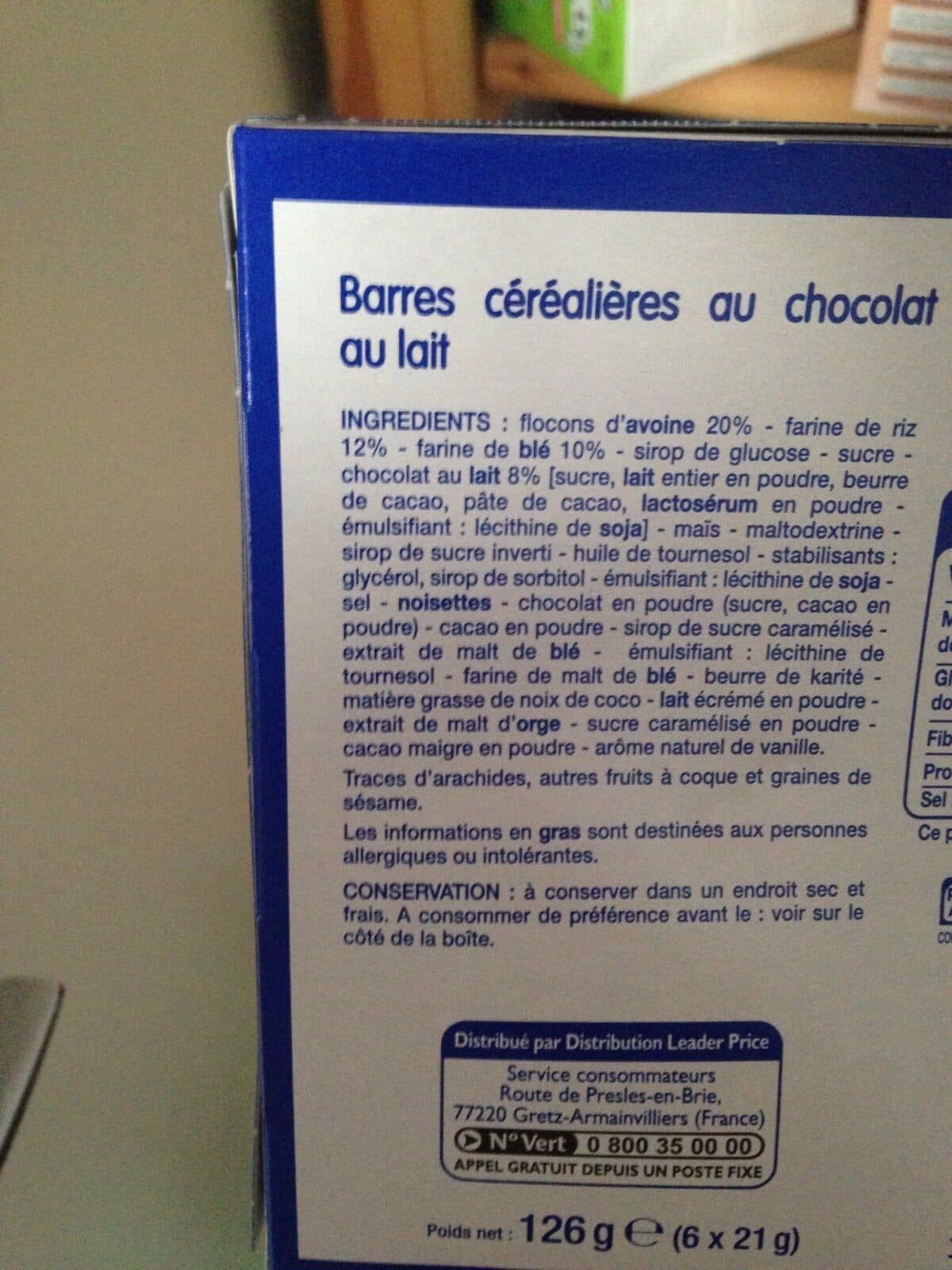 Leader Price Barres Céréalières au Chocolat packshot