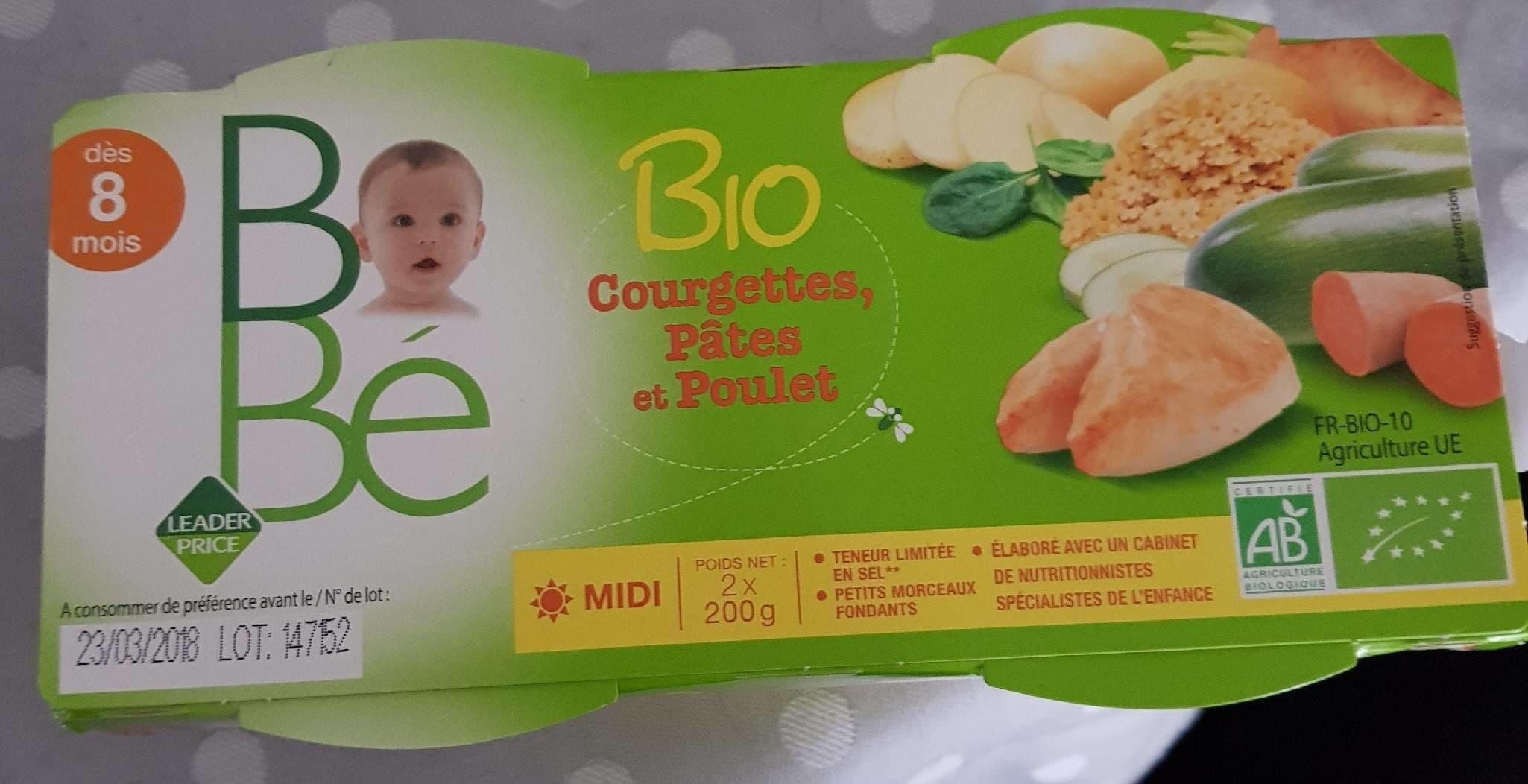 Leader Price Courgettes pâtes et poulet bio packshot