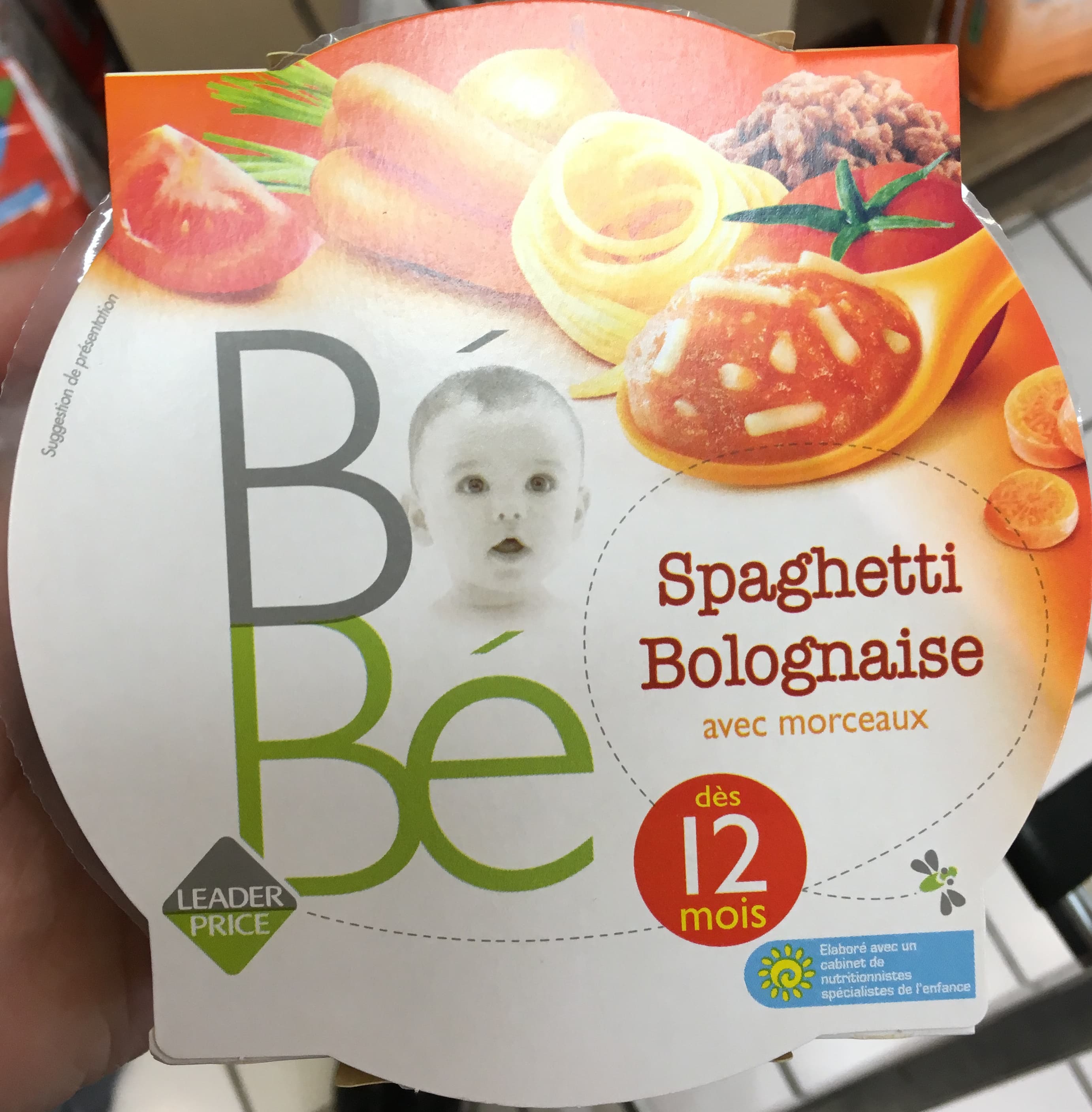 Leader Price Bébé Spaghetti Bolognaise avec morceaux packshot