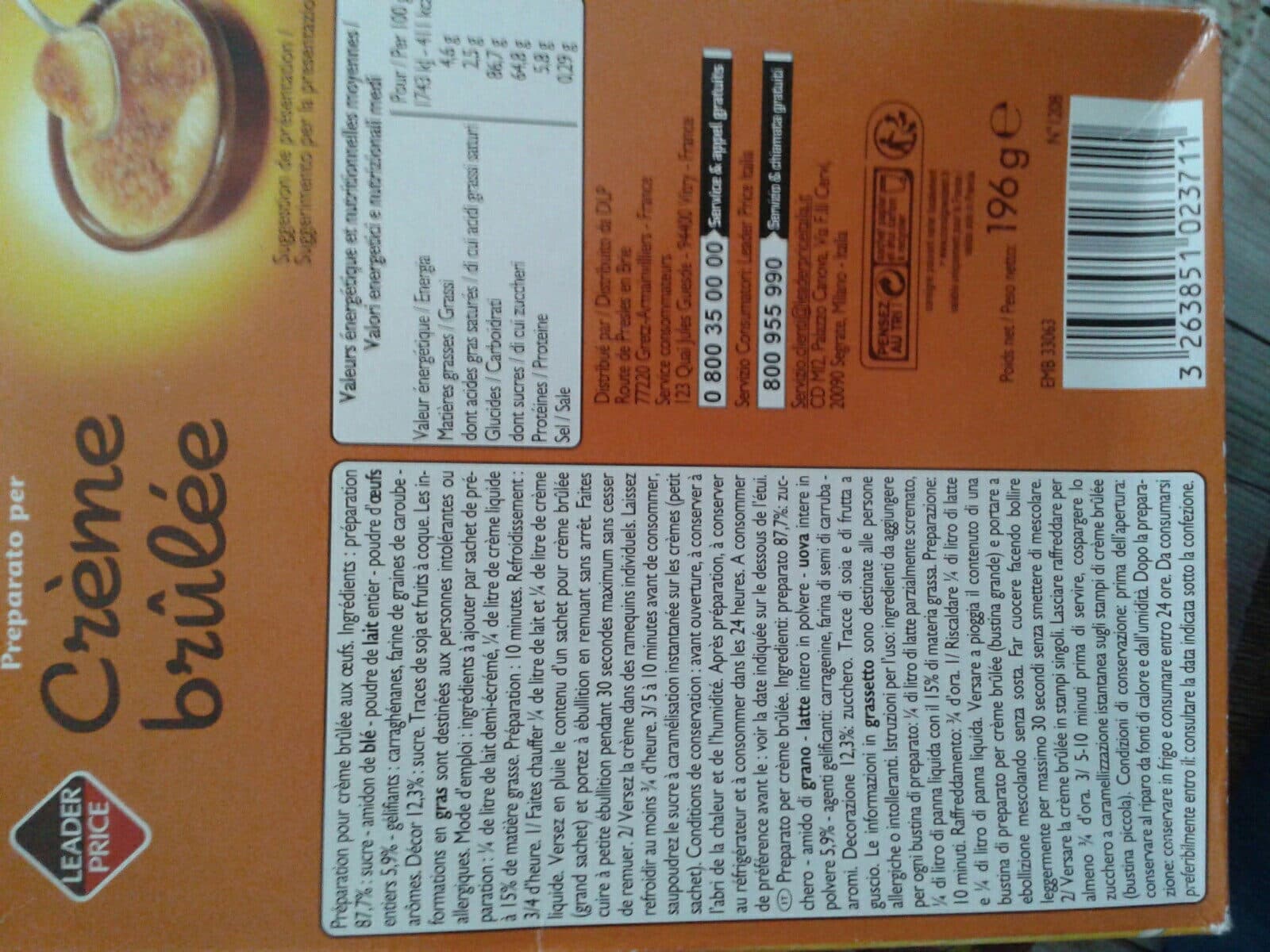 Leader Price Préparation pour crème brûlée packshot