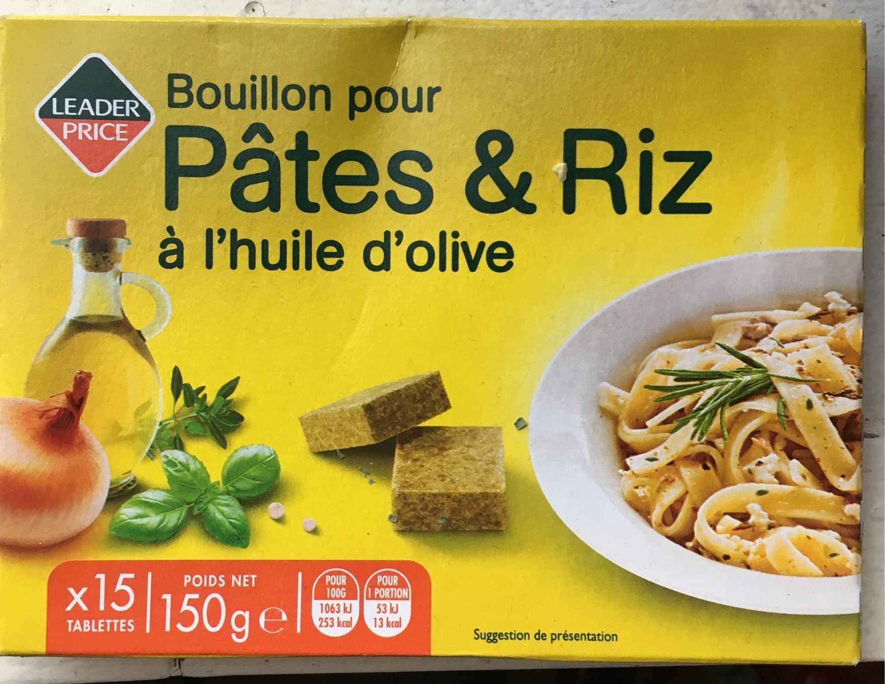 Leader Price Bouillon pates riz aux herbes et a l'huile olive packshot