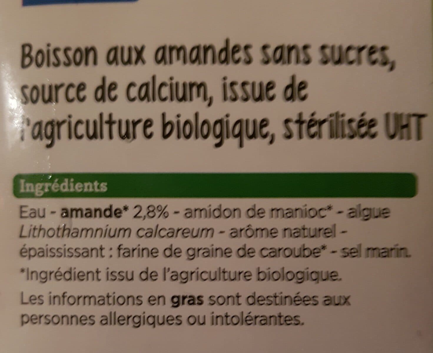 Franprix Bio Boisson amande Sans sucres packshot