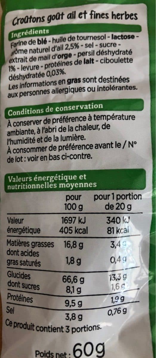 Franprix Croûtons saveur ail et fines herves packshot
