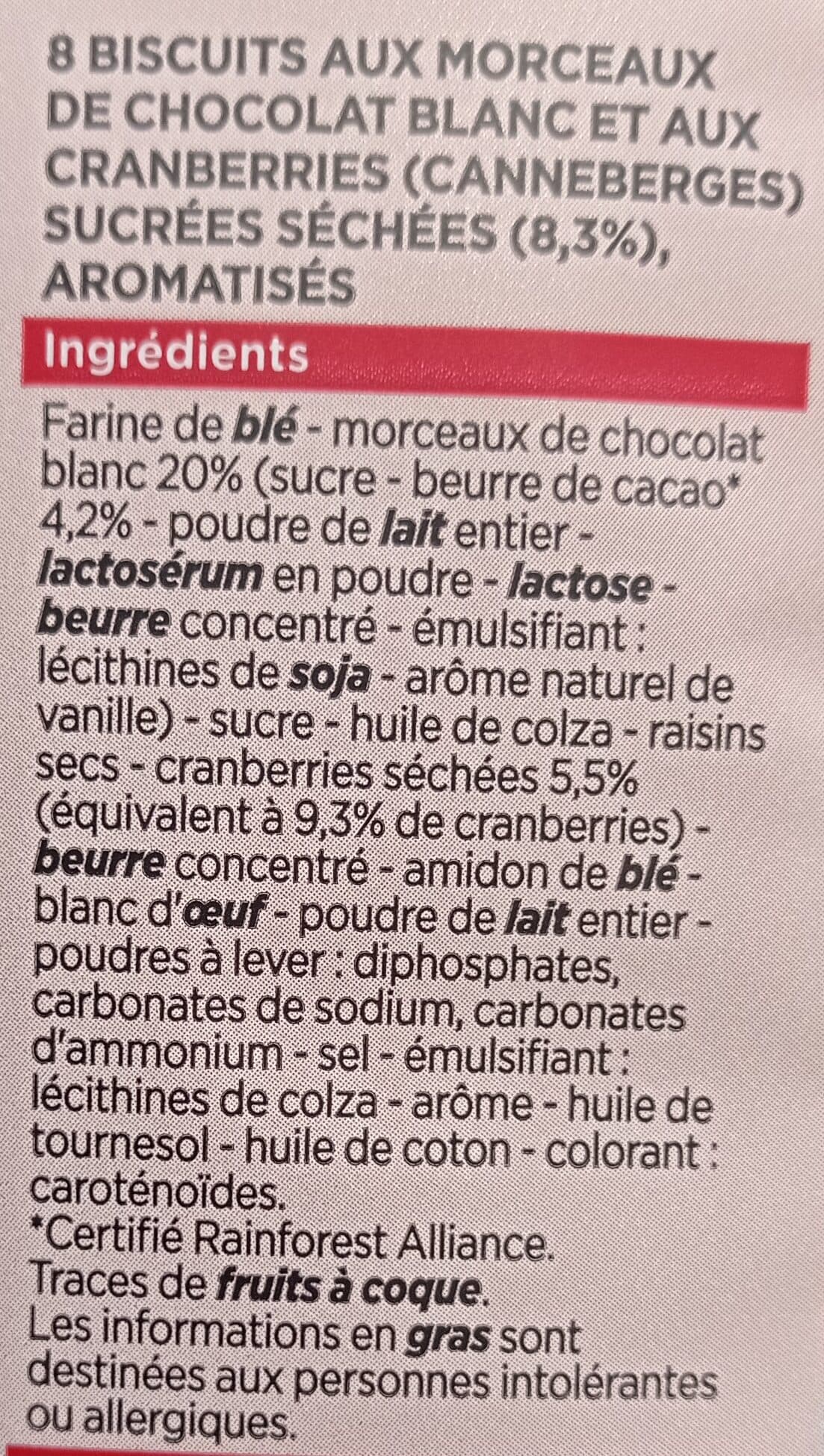 Franprix cookies chocolat blanc cranberry packshot