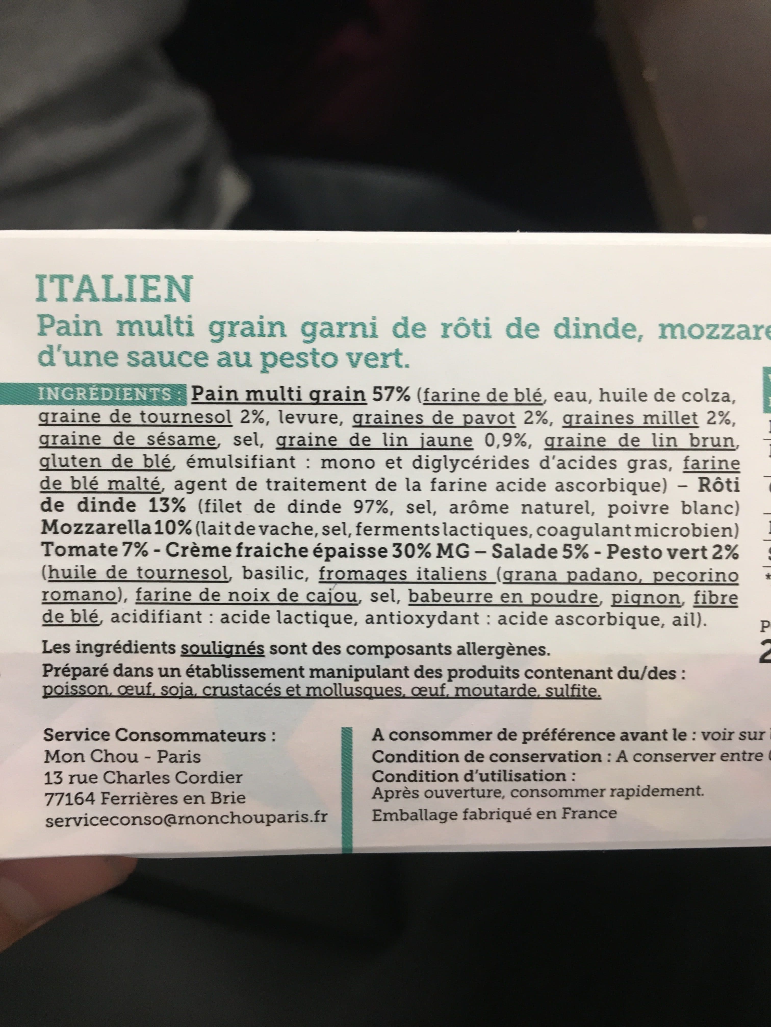 Mon Chou Sandwich Italien packshot