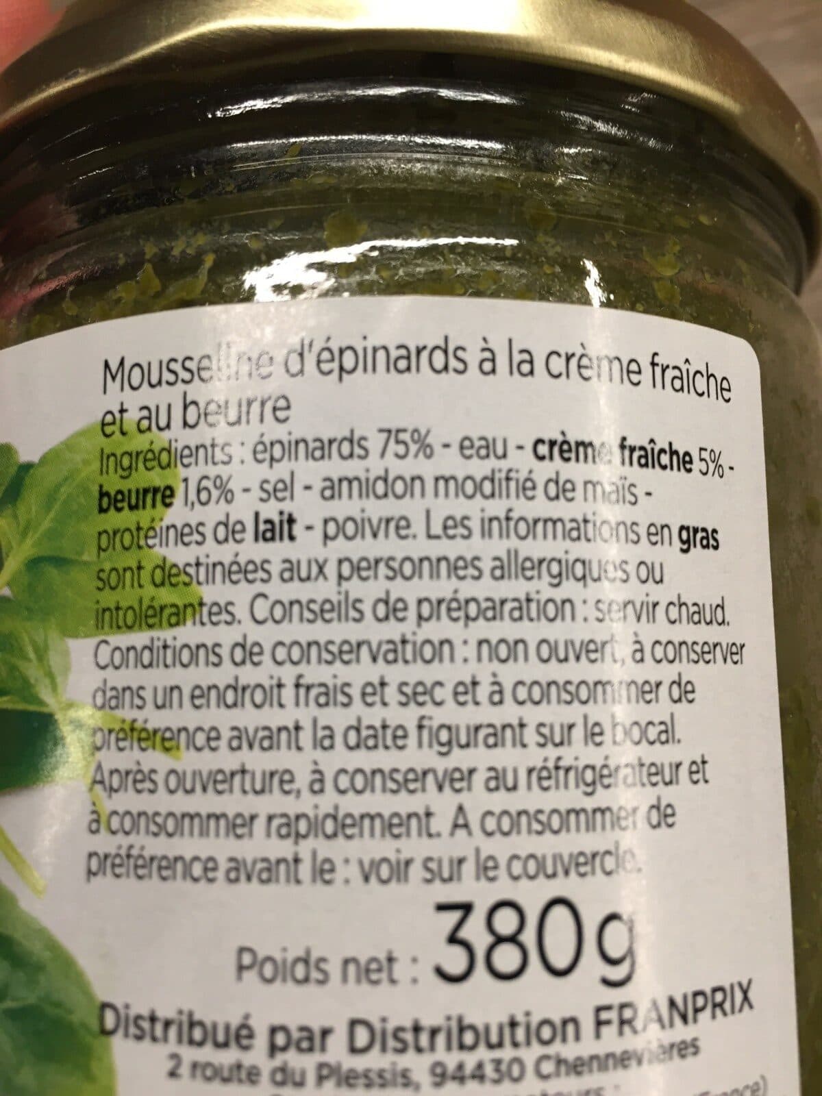 Franprix Mousseline d'epinards packshot