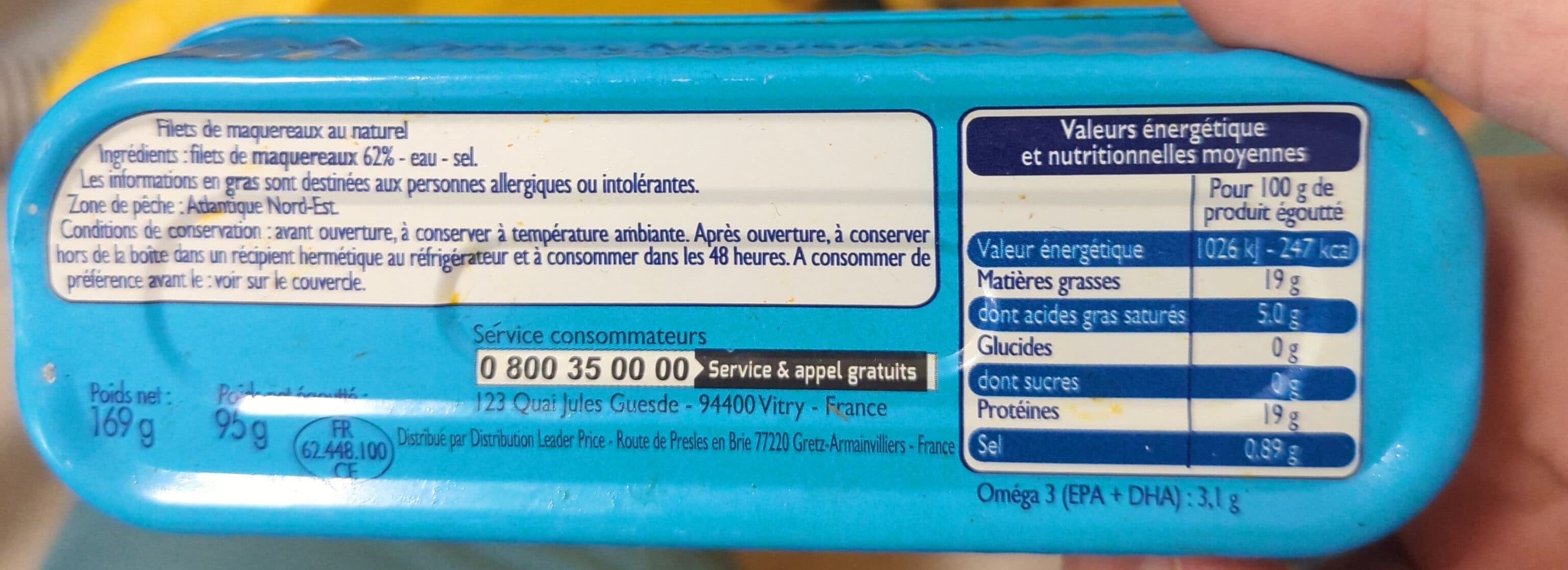 Leader Price Filets de maquereaux au naturel packshot