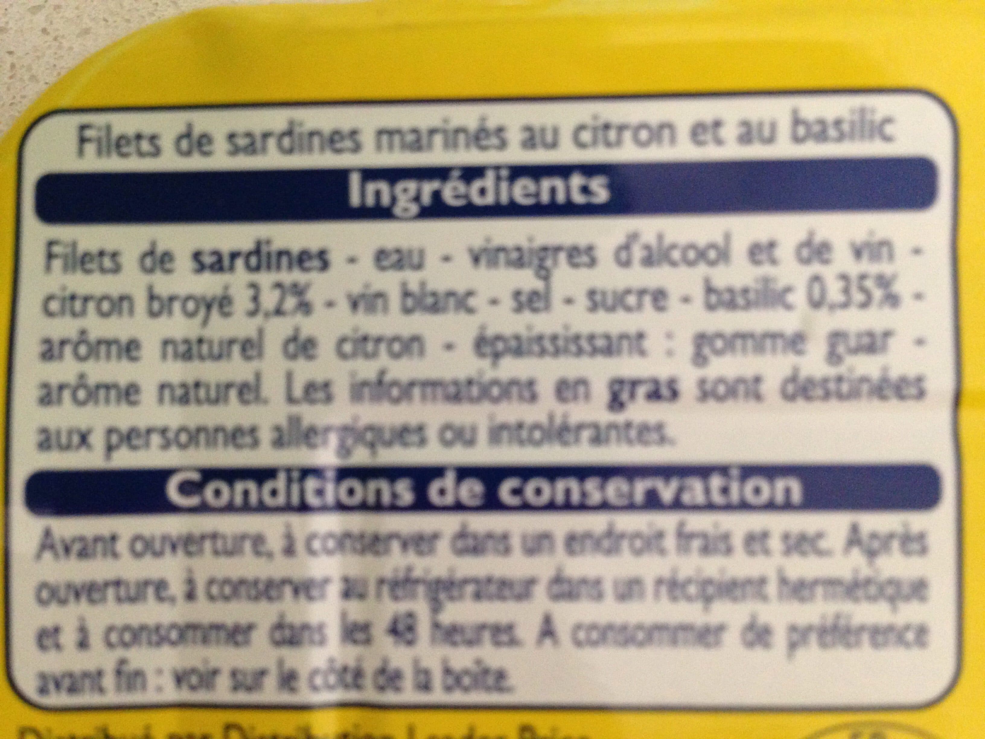 Leader Price Filets de Sardines au citron et Basilic packshot