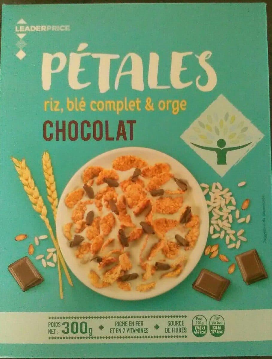 Leader Price Pétales de riz blé complet & orge chocolat packshot