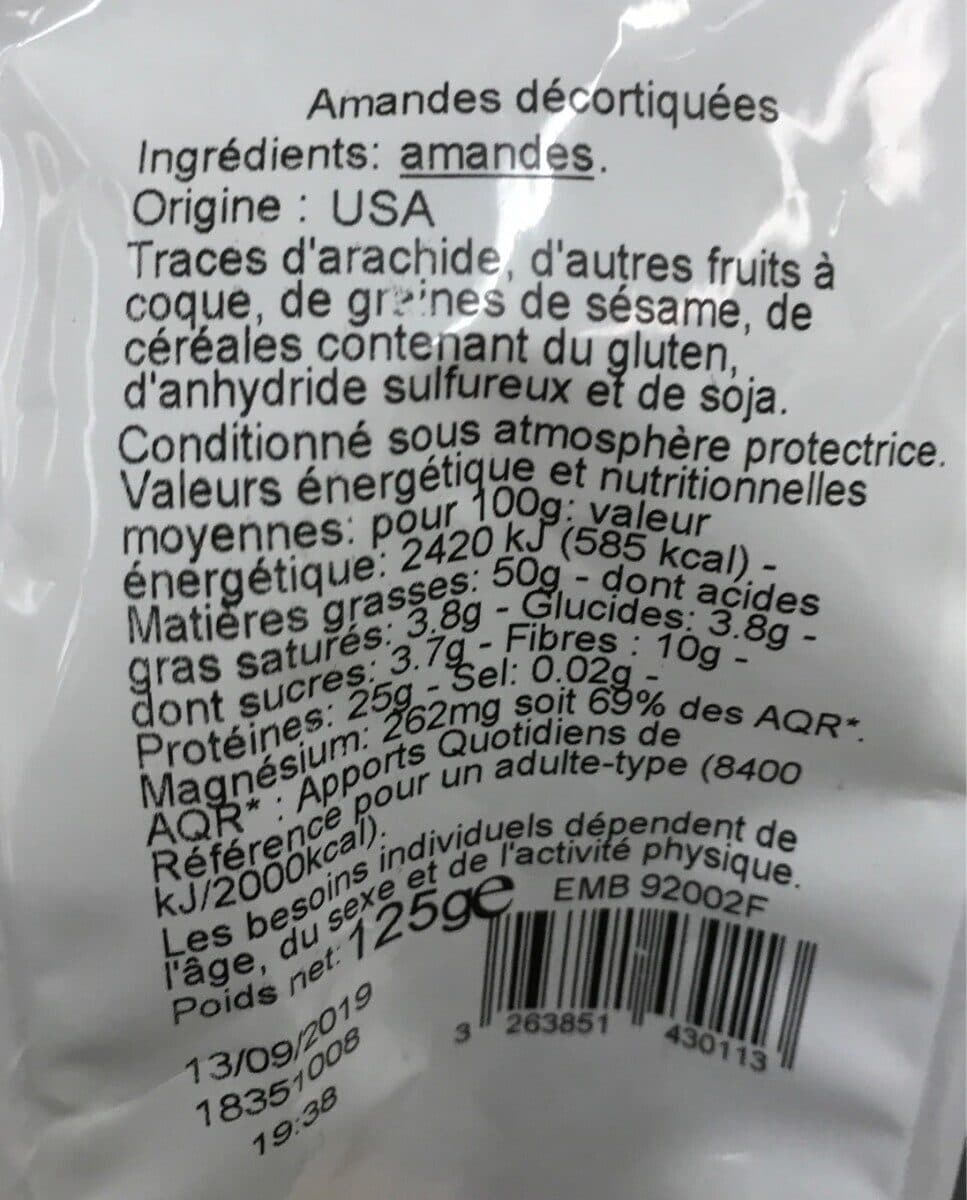 Franprix amandes decortiquees nature sans sel ajouté packshot