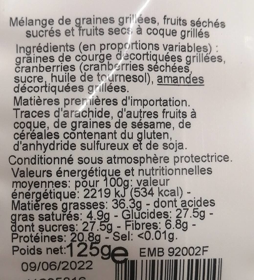 Franprix Graines de courge, cranberries, amades packshot