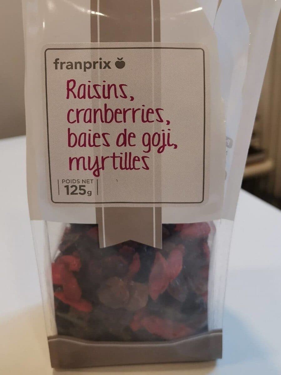 Franprix Raisins, cranberries, baies de goji, myrtilles packshot