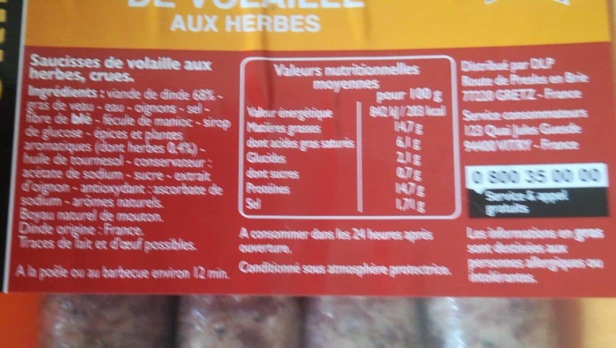 Leader Price Saucisse de volaille aux herbes packshot