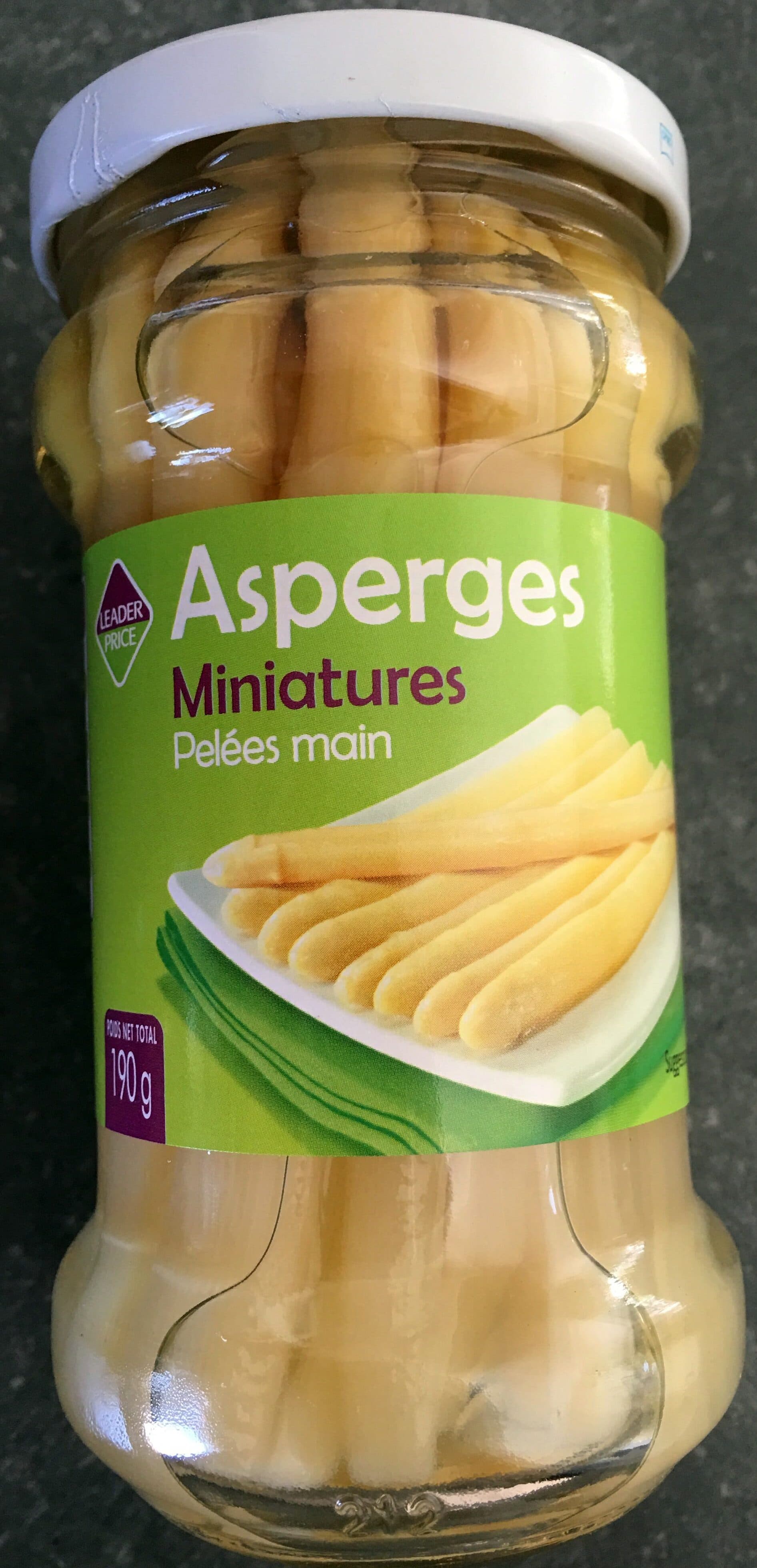 Leader Price Asperges miniatures pelées main packshot