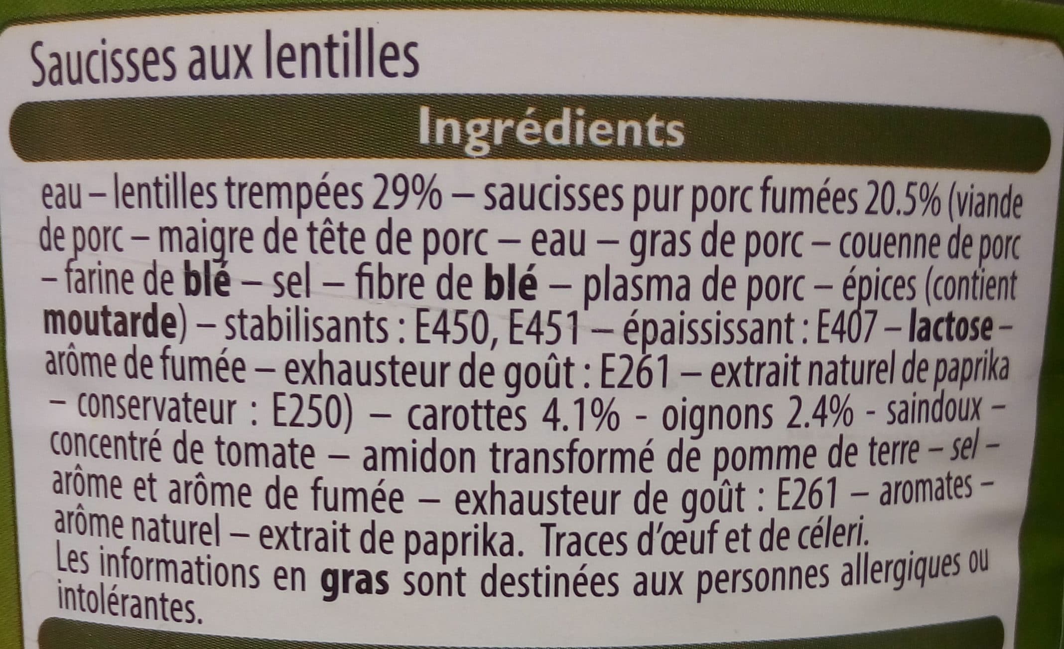 Leader Price Saucisses lentilles packshot