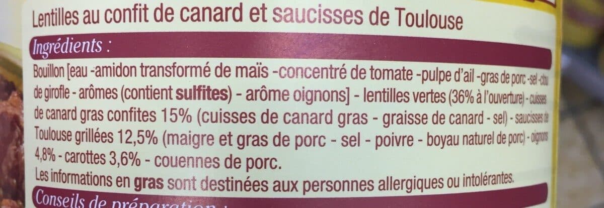 Leader Price Saucisses lentilles canard packshot