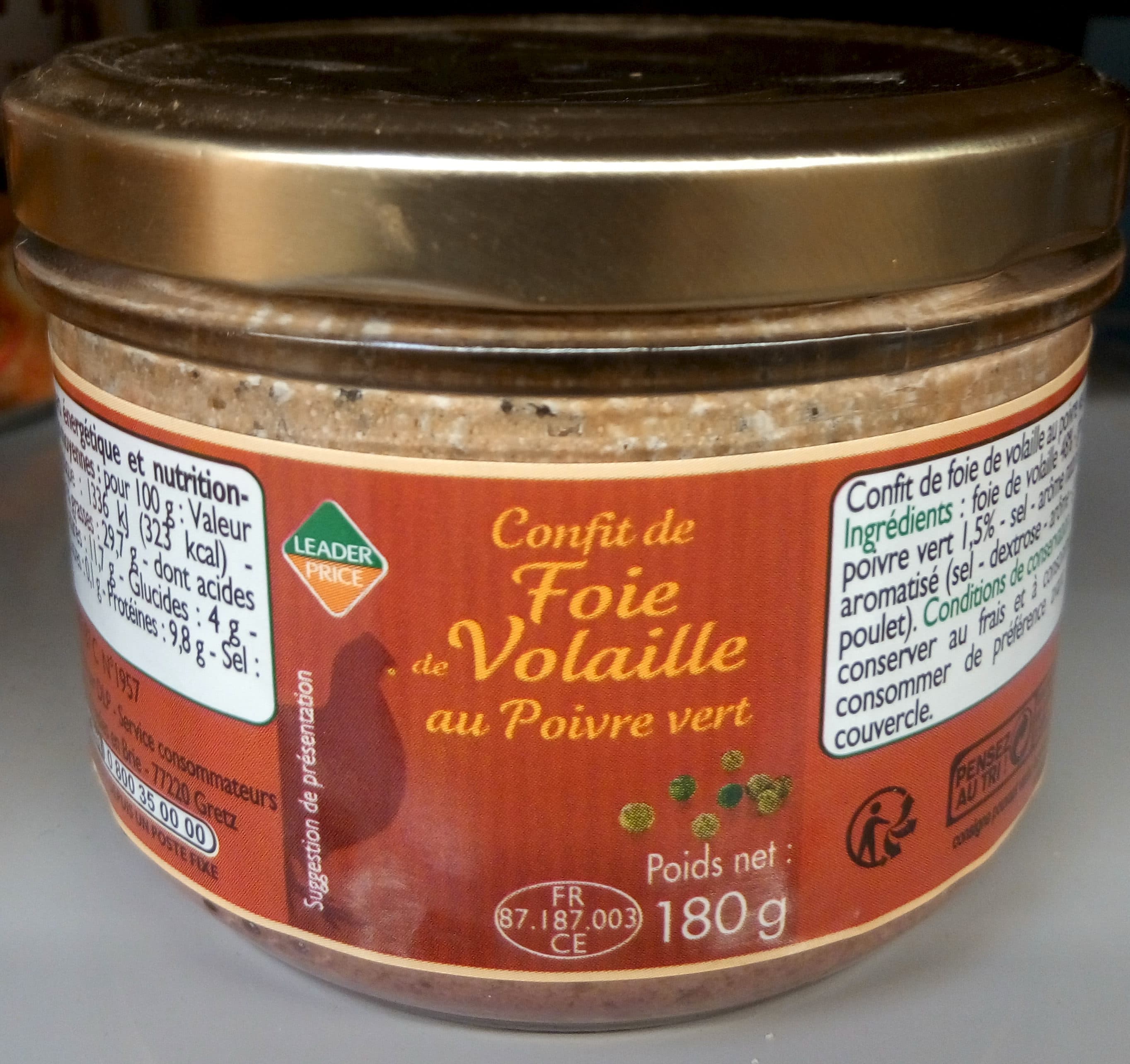 Leader Price Confit de Foie de Volaille au Poivre Vert packshot