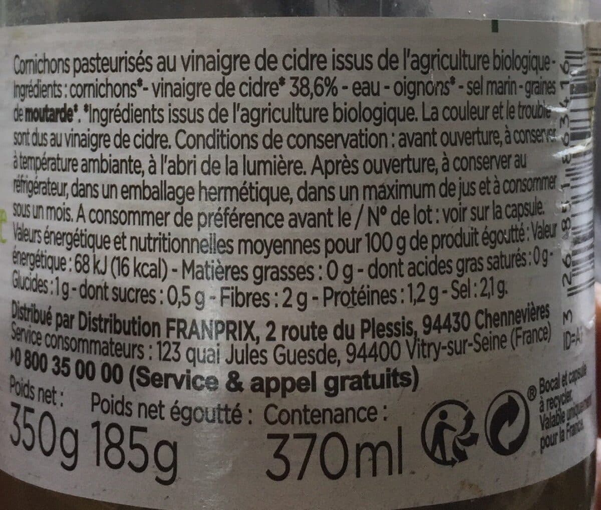 Franprix Cornichons au vinaigre de cidre packshot