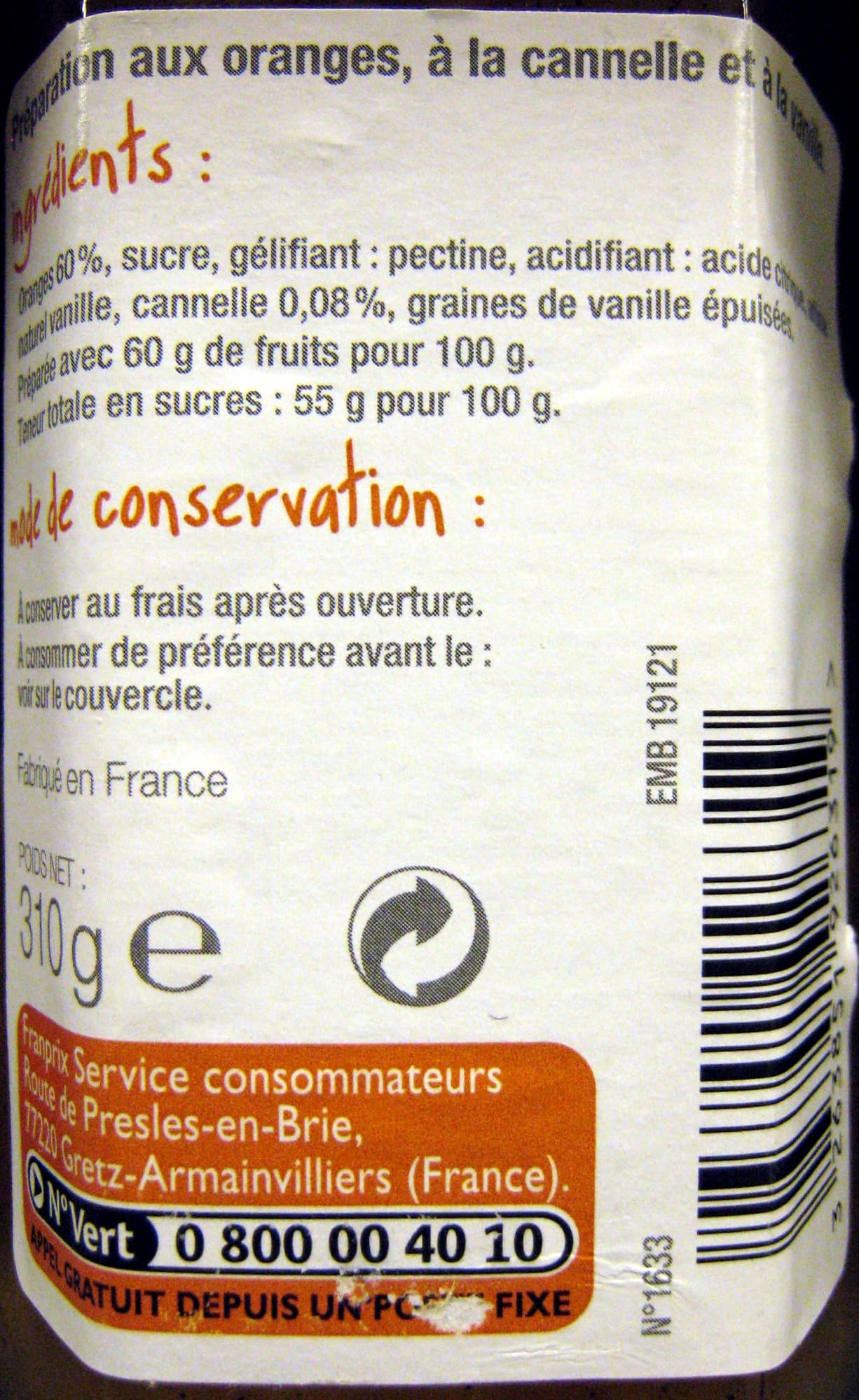 Franprix Préparation aux oranges, à la cannelle et à la vanille Franprix packshot