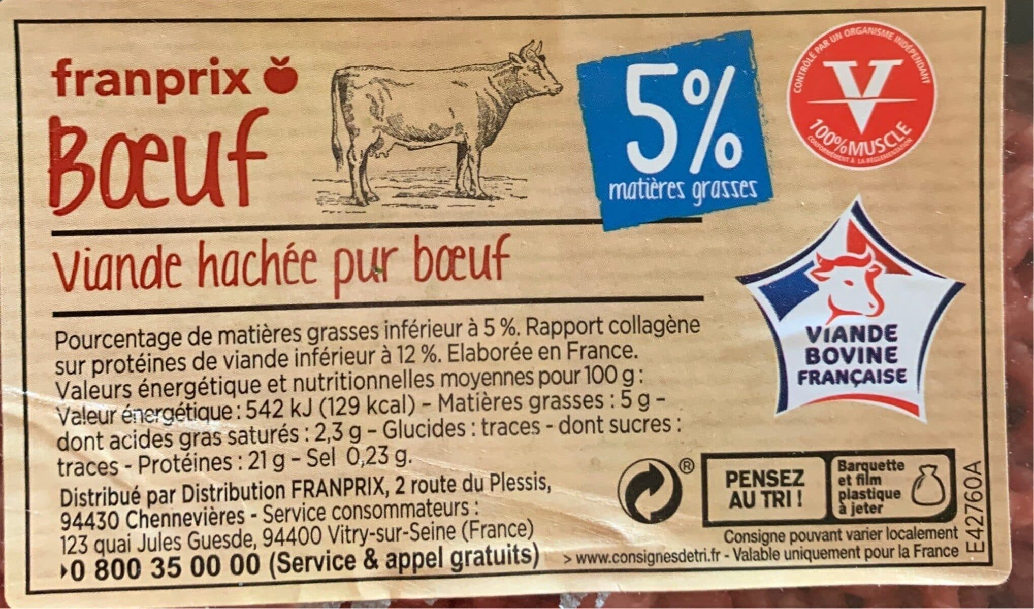 Franprix Viande hachée pur boeuf 5% packshot