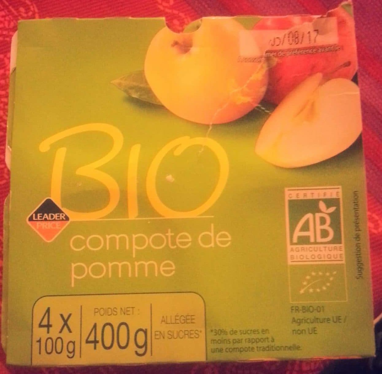 Leader Price Compote de pomme bio packshot