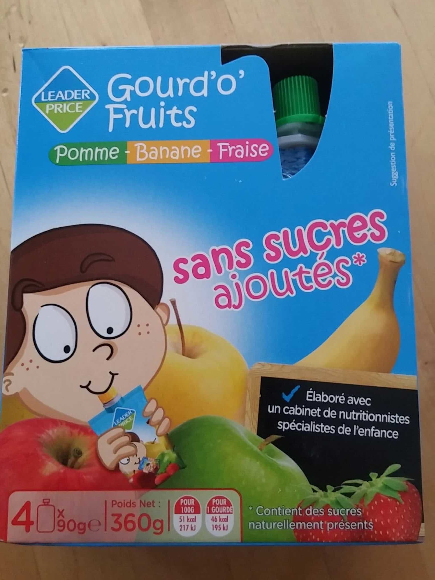 Leader Price Gourd'o'fruits pomme banana fraise packshot