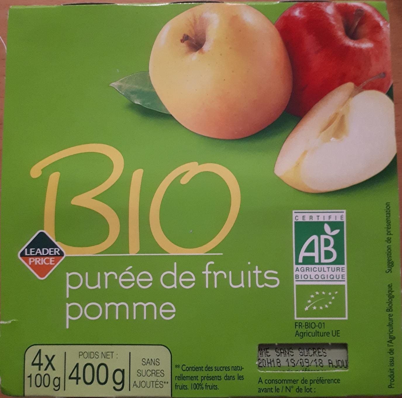 Leader Price Purée de fruit pomme packshot