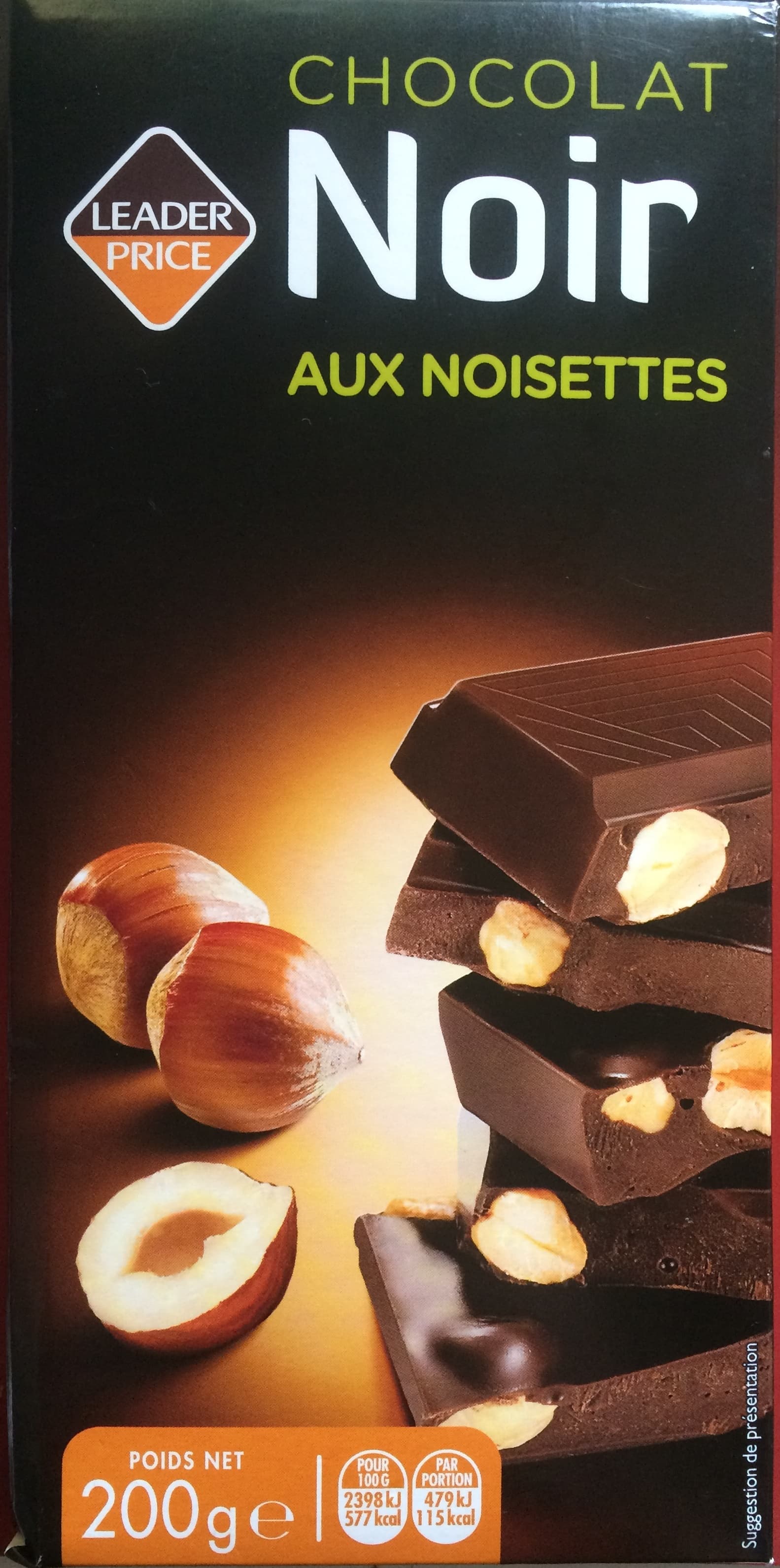 Leader Price Chocolat Noir aux Noisettes packshot