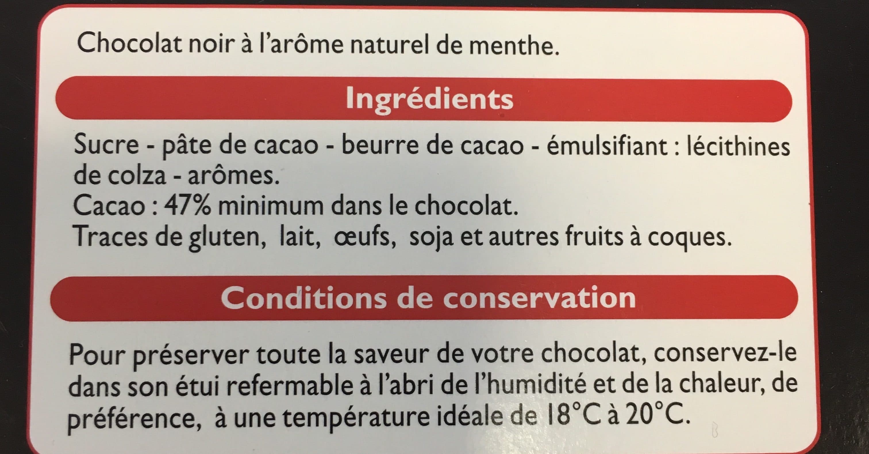 Leader Price Chocolat Noir Degustation Menthe packshot