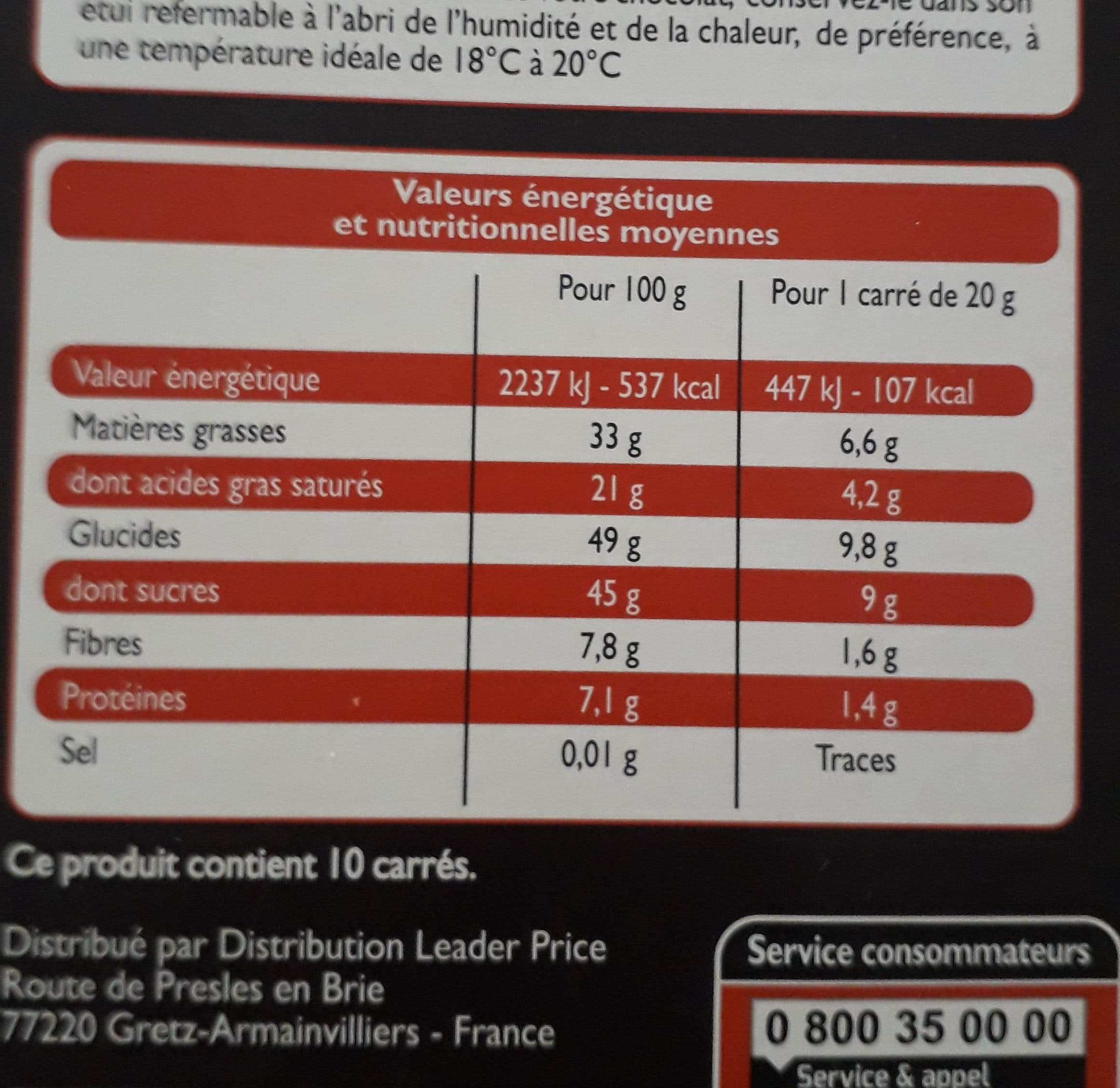 Leader Price Chocolat noir 55% de cacao packshot