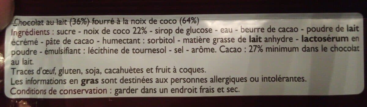 Leader Price Barre chocolat et coco packshot