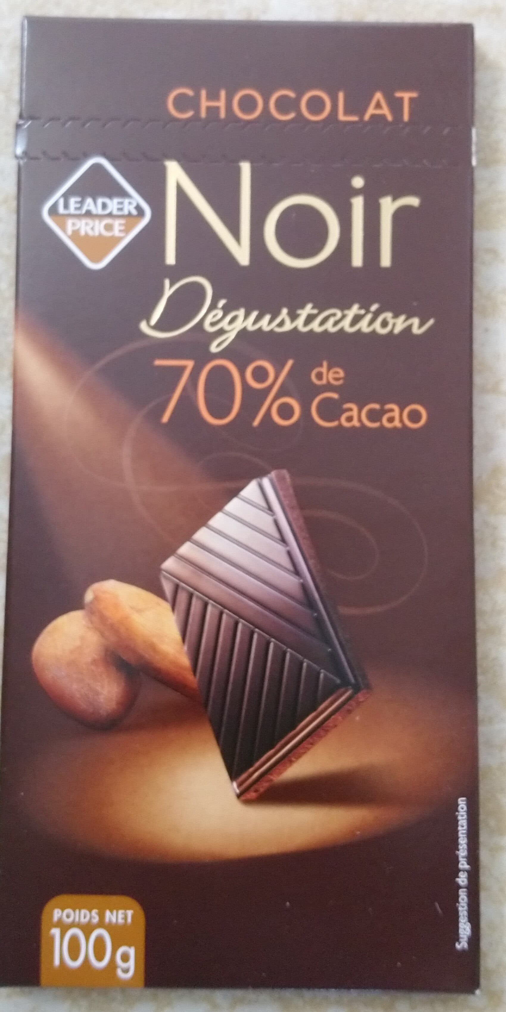 Leader Price Noir dégustation 70 % de cacao packshot