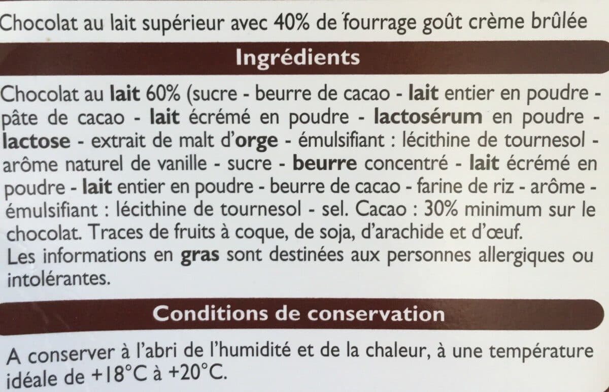 Leader Price Chocolat au lait fourrage façon Crème Brûlée packshot