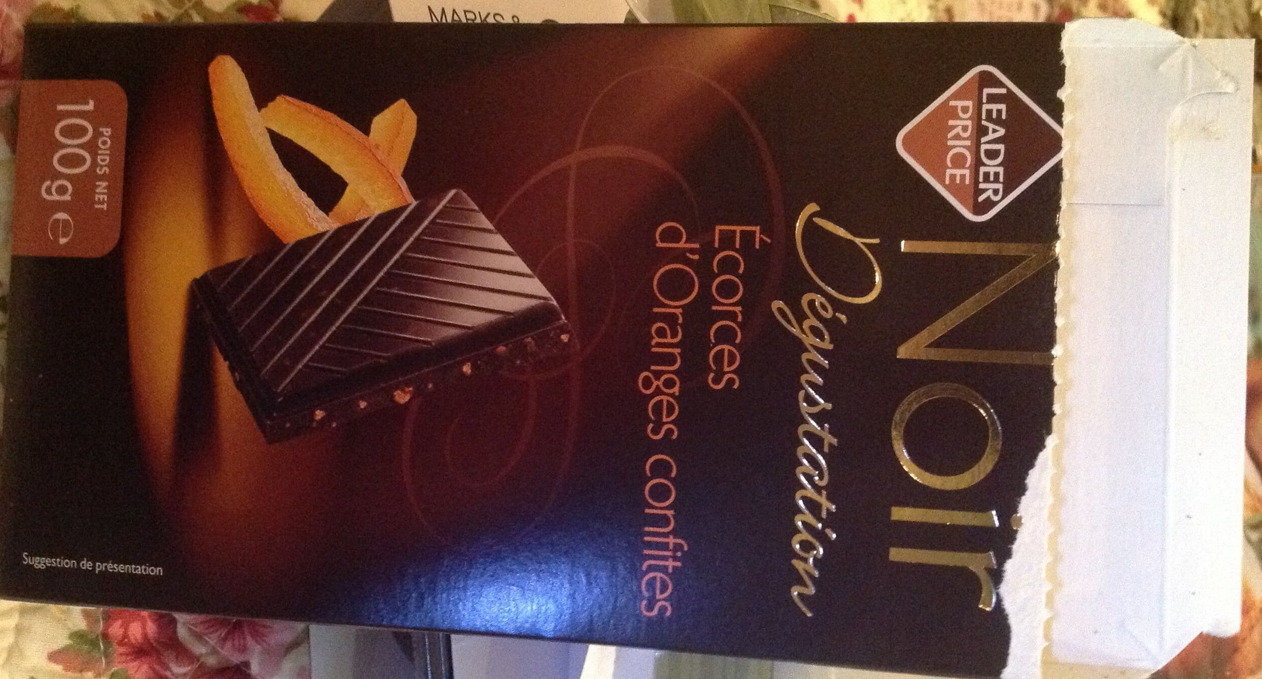 Leader Price Dégustation - Chocolat Noir aux écorces d'oranges confites packshot