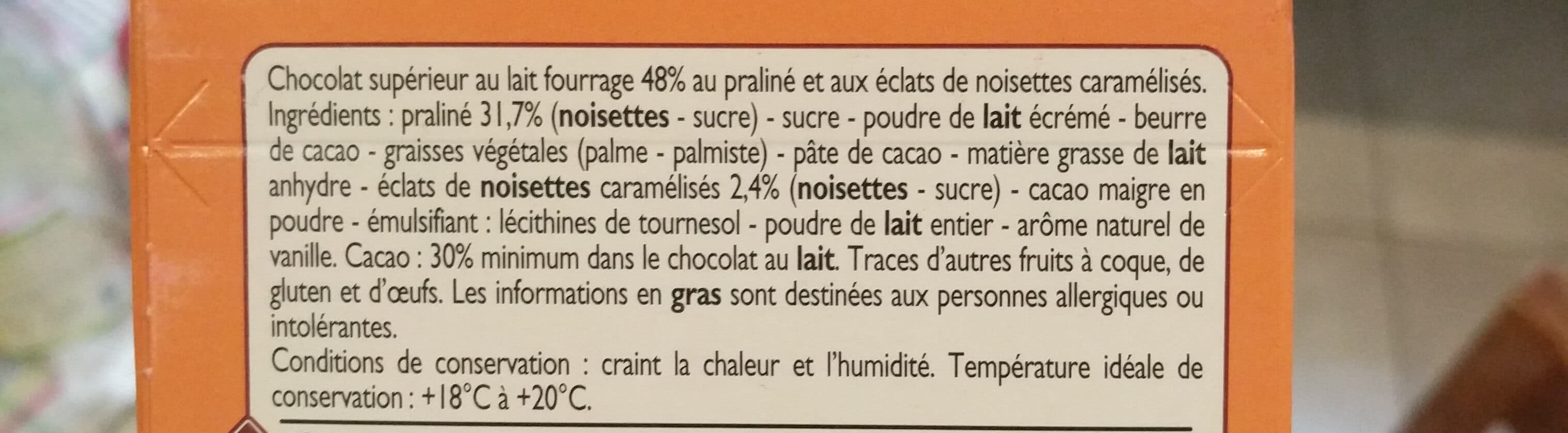 Leader Price Chocolat au Lait Praliné et Noisettes packshot