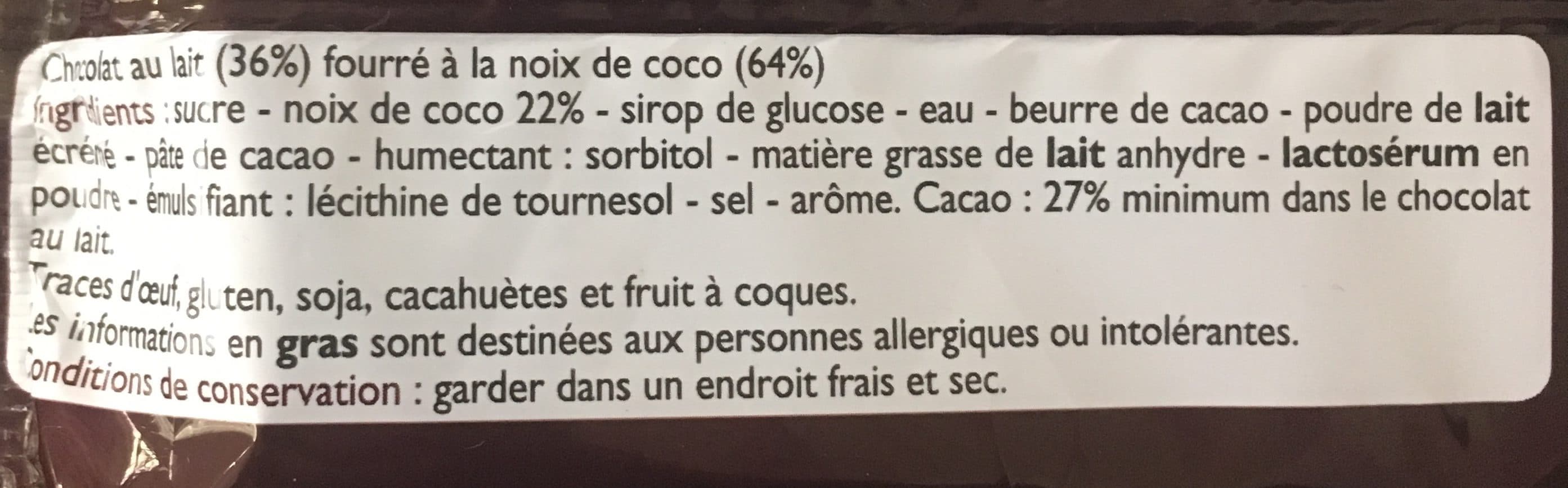 Leader Price Chocolat noix de coco packshot