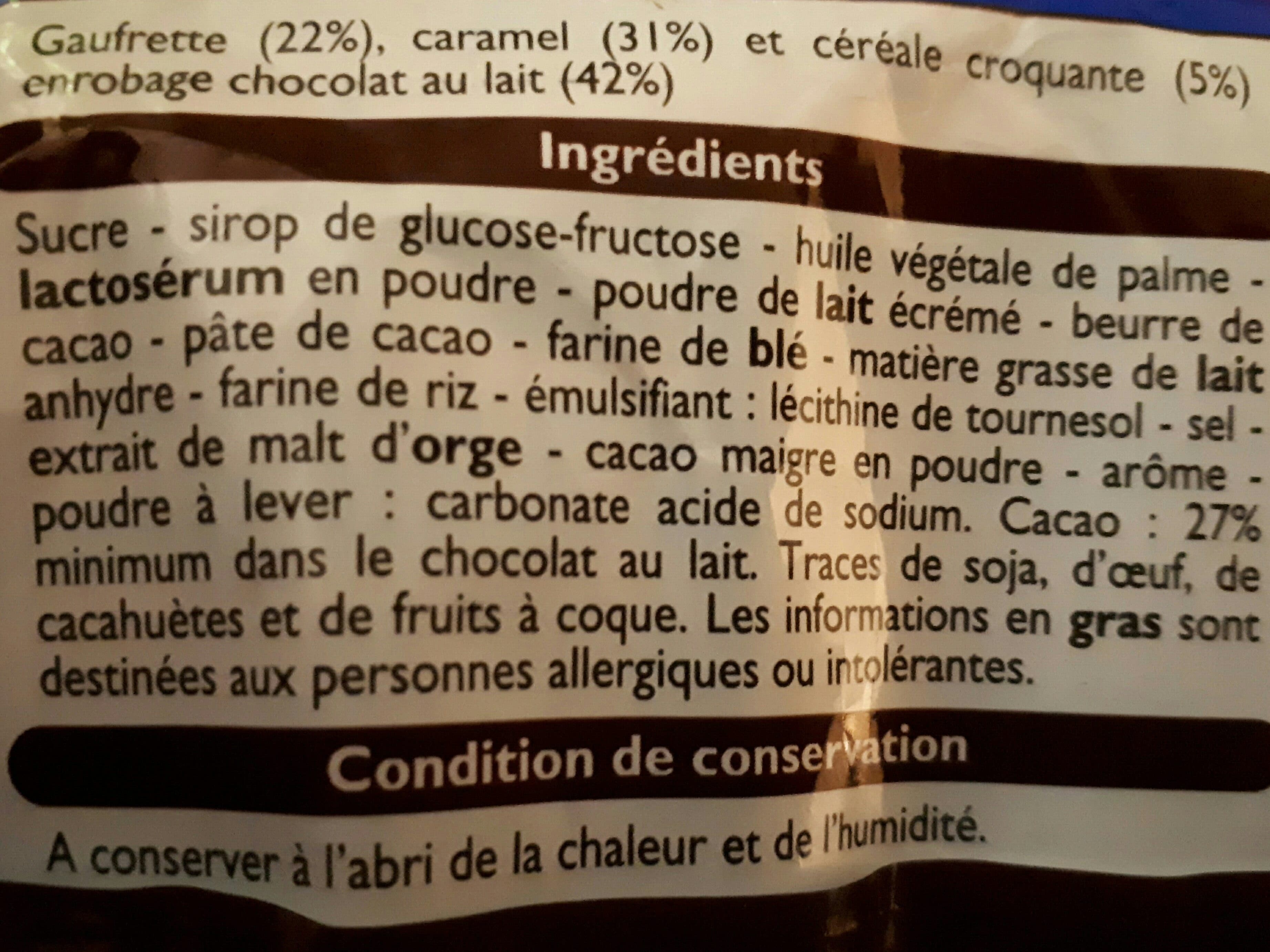 Leader Price Barre Choco Gaufrette Caramel packshot