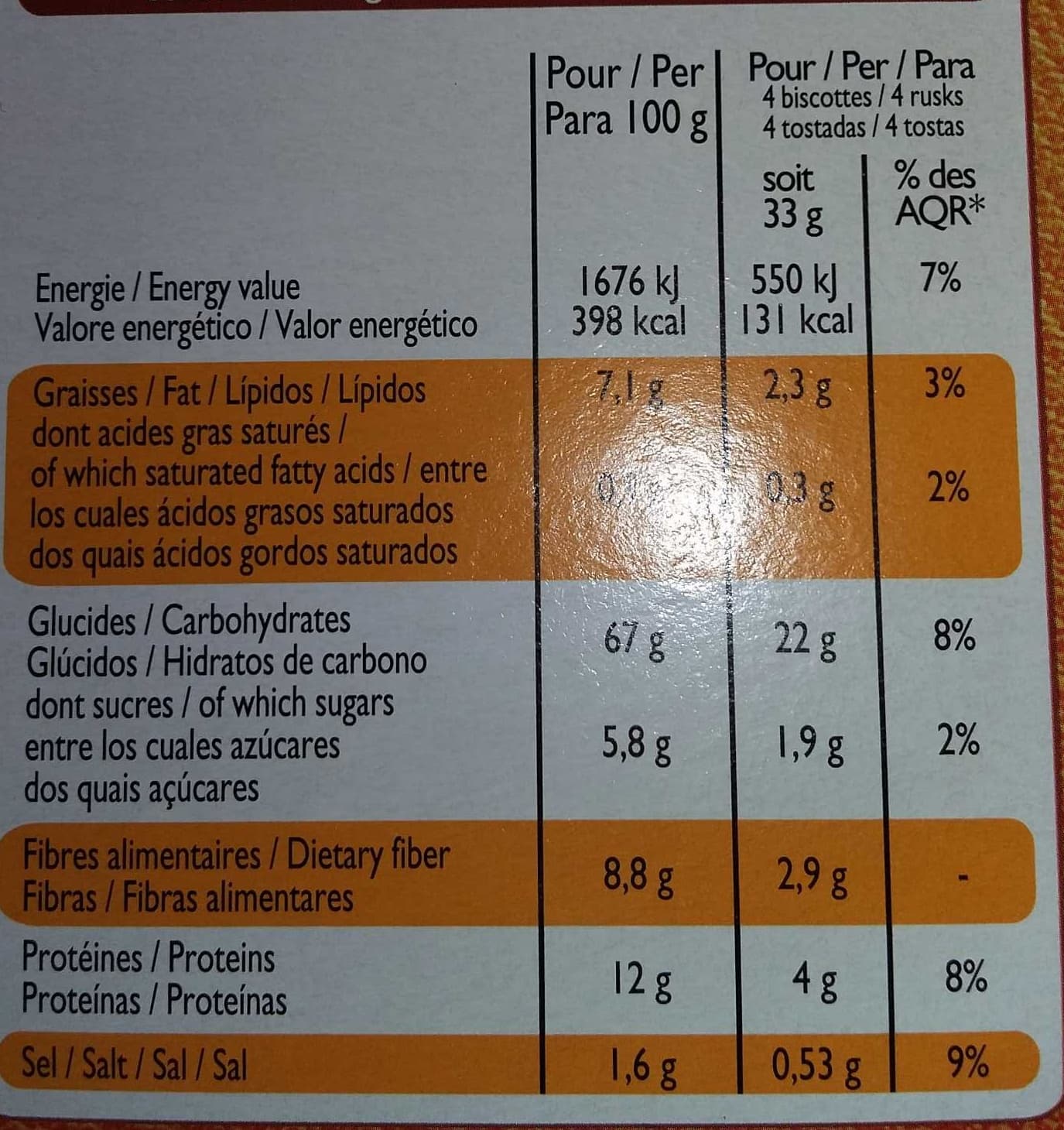 Leader Price Biscottes aux six céréales packshot